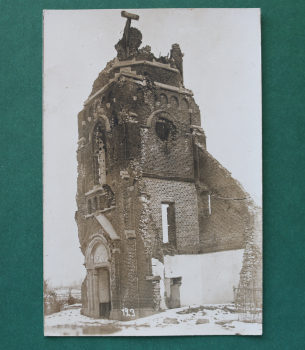 Ansichtskarte Foto AK Cheluwelt Flandern 1914-1918 Weltkrieg zerstörte Kirche Ruine Ortsansicht Belgien Belgique Belgie